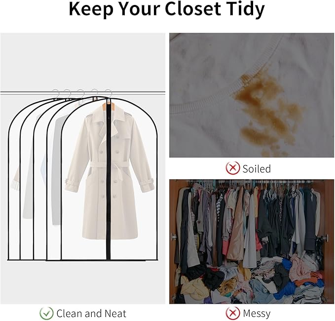 12 Pack 40" Garment Bags Clothes Covers Protecting Dusts for Hanging Clothes, Suit Bags with Zipper Suit Bags Clear Garment Bag for Travel, Closet Storage, Coat, Dress, Shirts