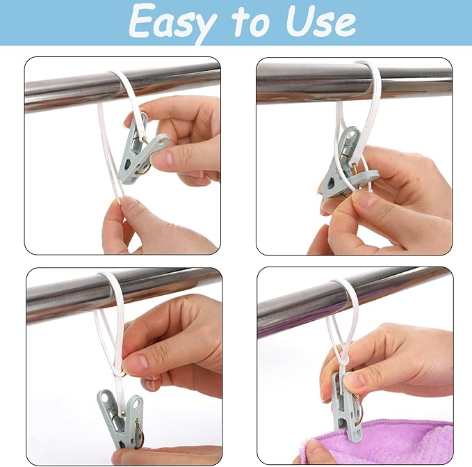 Frcctre 120 Pack Plastic Clothes Pins, Multi-Purpose Plastic Hanging Clips with Rope, Windproof Laundry Hooks Hanger Clips Clothespins Clothes Peg for Hanging Clothes Hat Towel Sock Gloves Photos