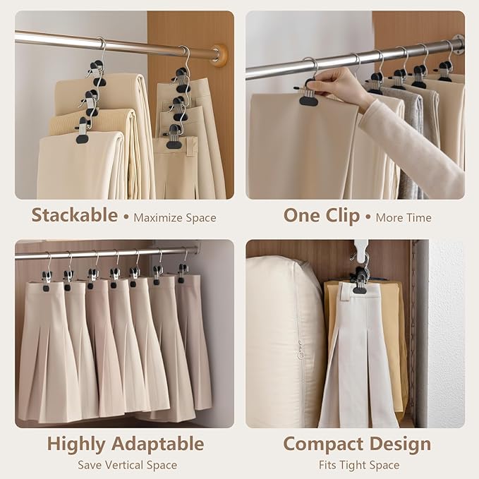 Wider Pants Hangers with Clips, 20 Pack Metal Leggings Hangers for Closet, Non-Slip Skirt Boot Jeans Hanger, Stackable Closet Organizer Space Saving Black
