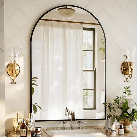 32"x48" Arched Bathroom Mirror with Aluminum Frame Arched Wall Mounted Vanity Mirror for Entryway, Bedroom, Living Room, Black