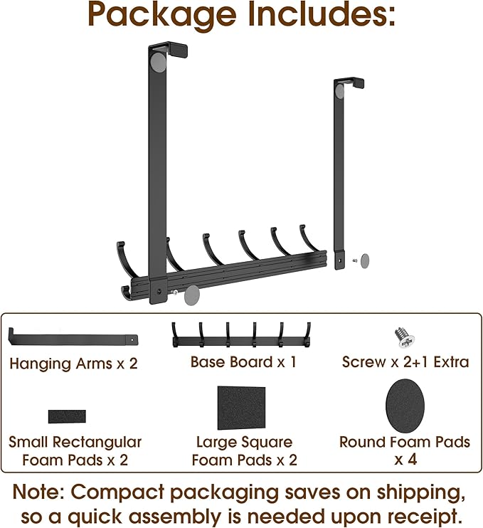 KitchLife Long Over The Door Hooks Hanger with 15.75 inches Extended Arms, Fits 1 3/8" Doors, F40U, 6 Double-Hanger Design Thickened Heavy Duty Bathroom Towel Rack Organization, Matte Black, 1 Pack