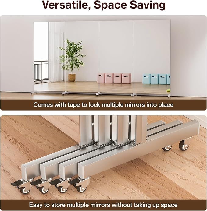 81" x 41" Standing Mirror Full Length with Wheels, Large Glassless Rolling Mirrors with Brakes, Shatterproof HD Imaging Thin Frame Full Body Mirror for Dance Studio/Home Gym, Silver