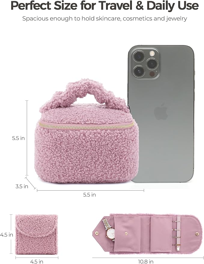 Travel Jewelry Case, 2-In-1 Small Jewelry Organizer Travel Jewelry Storage with Foldable Jewelry Roll for Earrings Rings Makeup, Travel Essentials Gifts for Women Girl, Lavender