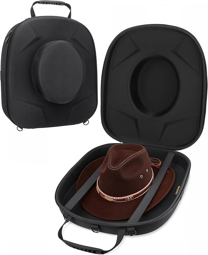 Crush-Proof Travel Hat Case - Hard Shell Carrier for Cowboy, Fedora, Panama & Tweed Hats with Luggage Strap & Handle