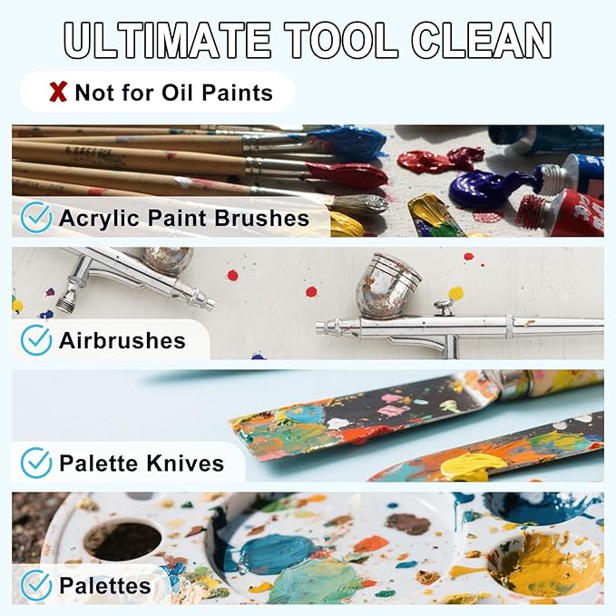 Brush Cleaner and Restorer, 32 fl oz Paint Brush Cleaner Easily Handles Acrylic and Water-Based Paint, Powerful Cleaning Solution for Paintbrushes, Airbrushes, and Art Tools