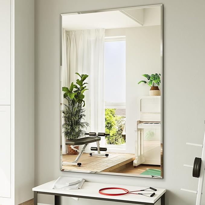 Beveled Bathroom Mirror, 55"x36" Frameless Bathroom Mirror, Bathroom Vanity Wall Mirrors for Gym, Over Sink, Living Room Hangs Horizontally or Vertically
