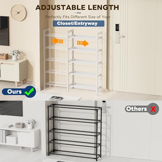 Mavivegue Expandable Shoe Rack, 5-Tier Shoe Organizer for Closet, Adjustable Shoe Rack for Front Door Entrance, Entryway