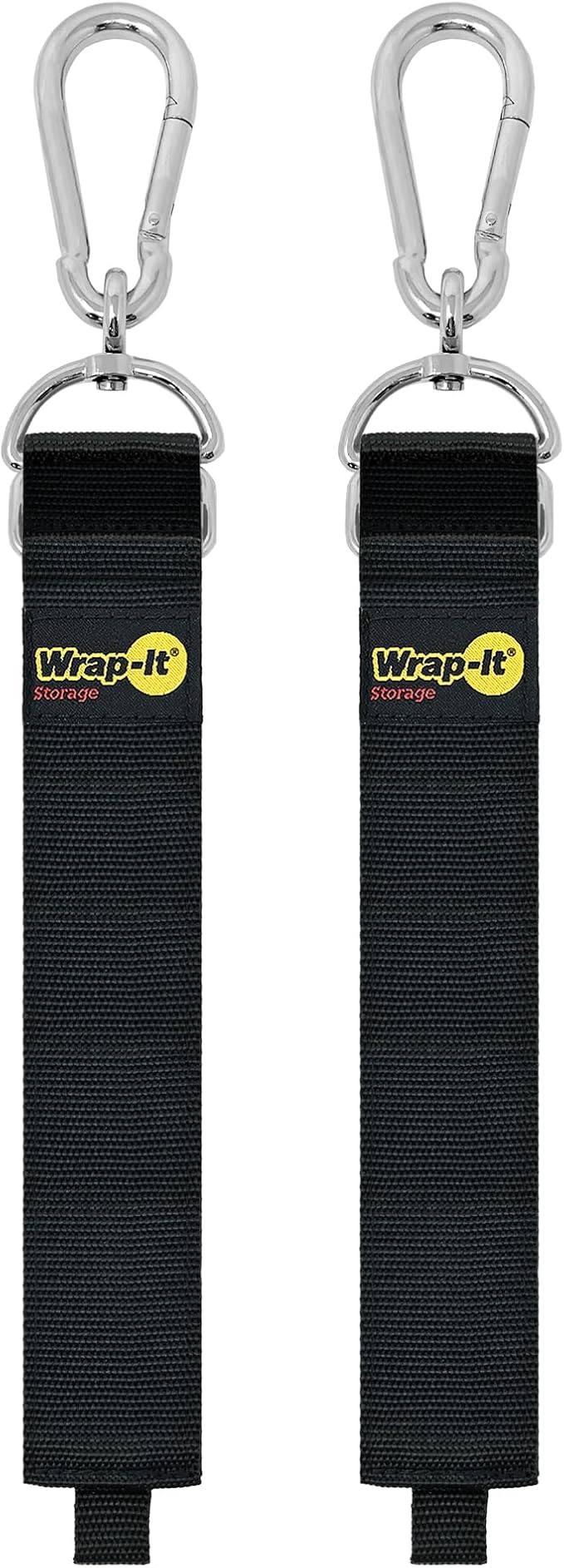 Wrap-It Storage Hook 'n Hang Straps - 32" (2-Pack) Black - Carabiner Straps to Use as Heavy Duty Extension Cord Organizer or RV Hose