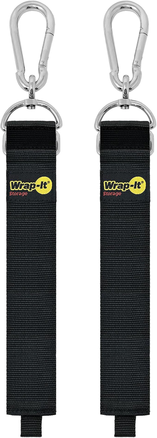 Wrap-It Storage Hook 'n Hang Straps - 32" (2-Pack) Black - Carabiner Straps to Use as Heavy Duty Extension Cord Organizer or RV Hose
