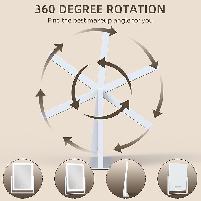 FENNIO Vanity Mirror with Lights - 17"x13" Lighted Makeup Mirror, Makeup Mirror with Lights, Touch Screen with 3-Color Lighting, Dimmable,Desk Mirror with Light for Vanity Tabletop