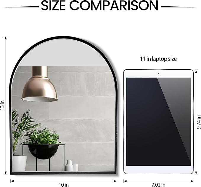 Small Black Arch Mirror Wall-Mounted 10x13 inch Arched Mirror for Decor