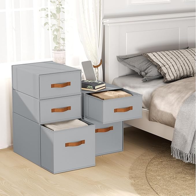 DIMJ Closet Organizers and Storage- Fabric Stackable Storage Drawers Shelf Organizer for Clothes, Underwear, Sweaters, Collapsible Storage Bins for Wardrobe, Bedroom, Shelves