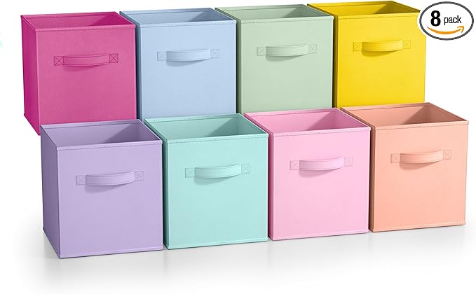 Sorbus Fabric Storage Cubes - 8 Foldable Storage Bins for Organizing Pantry, Cubbies, Toy Box - Clothes Storage & Closet Organizer - 11 Inch Collapsible Cube Baskets for Shelves with Handle