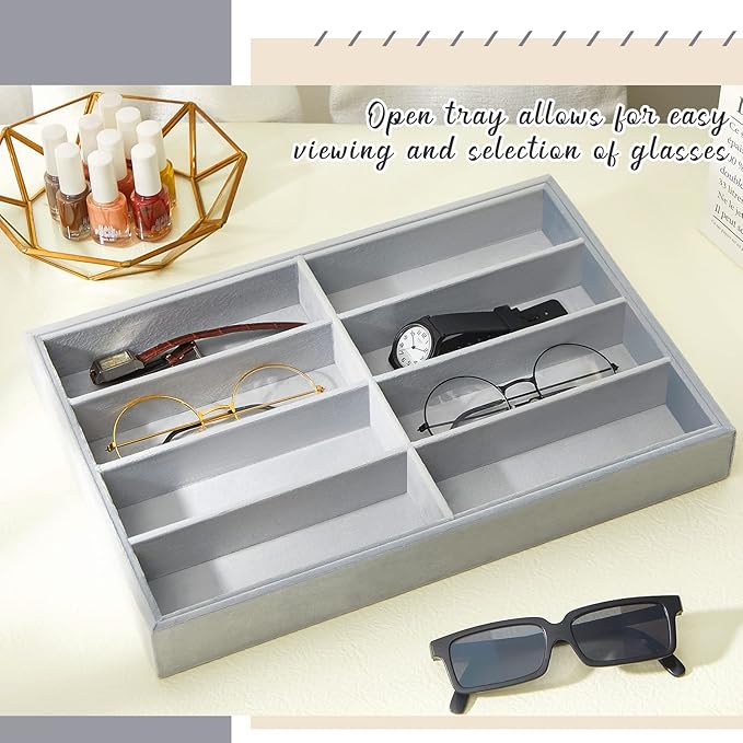 Amylove 2 Pcs Sunglass Organizer Trays Glasses Stackable Jewelry Trays Sunglass Organizer Display Box(8 Grids,Gray)