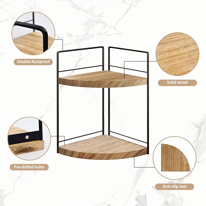 2 Tier Bathroom Counter Organizer,Bathroom Countertop Organizer, Wood Vanity Organizer Corner Shelf,Makeup Tray for Perfume Skincare Bedroom Kitchen Corner (2 Tier,Brown)