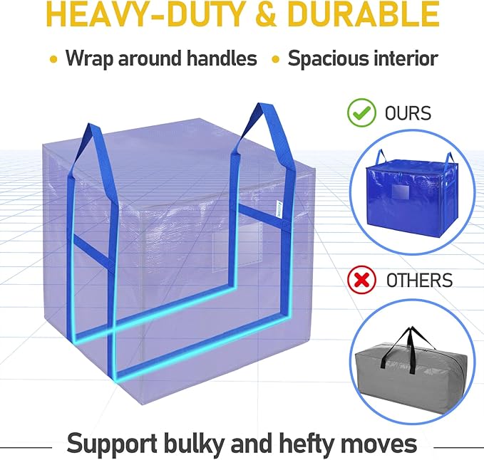 TICONN 2 Pack Extra Large Moving Bags with Zippers & Carrying Handles, Heavy-Duty Storage Tote Moving Boxes for Space Saving (2 PK, 45 Gallon)