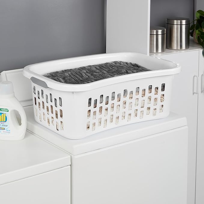 Sterilite 12 Pack HipHold Laundry Basket, Plastic Rectangle Clothes Hamper with Comfort Grip Handles & Reinforced Rim, 1.5 Bushel Capacity, White