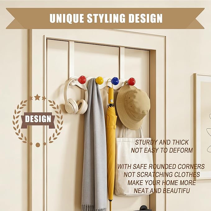 Over Door Coat Rack, Coat Hooks for Door Coat Hanger, Towel Hanger for Bathroom, Door Hanger Hooks, Hooks for Hanging Hat Key Towel Purse Robes Mudroom Entryway