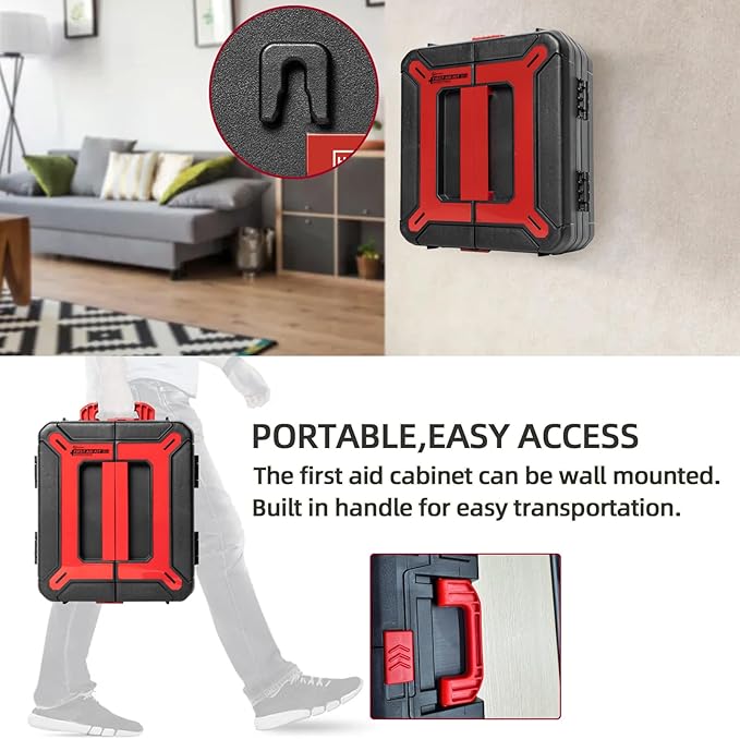 Hard Case First Aid Kit 408 Pcs - Wall Mountable Trauma Kit for Car, Home, Office & Truck - Comprehensive Large First Aid Supplies with Color-Coded Labelled Compartments