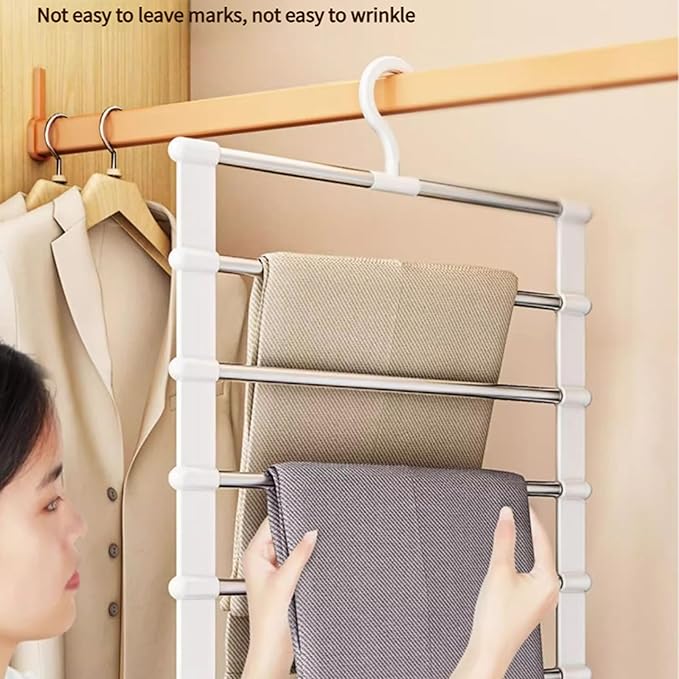 5-Tier Hanging Pants Rack, Pants Rack, 2 Pack Space Saving Closet Organizer for Multiple Pants, Slacks, Jeans, Towels, Scarves - Heavy Duty Storage Holder for Closet, Bedroom, Dorm Room