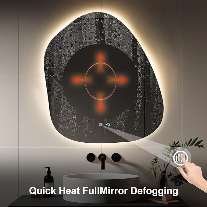 WallBeyond LED Bathroom Mirror with Lights, 22 x 24 Inch Led Bathroom Vanity Mirror for Wall, Anti Fog Mirror for Bathroom, 3 Colors and Dimmable Light, Horizontal/Vertical