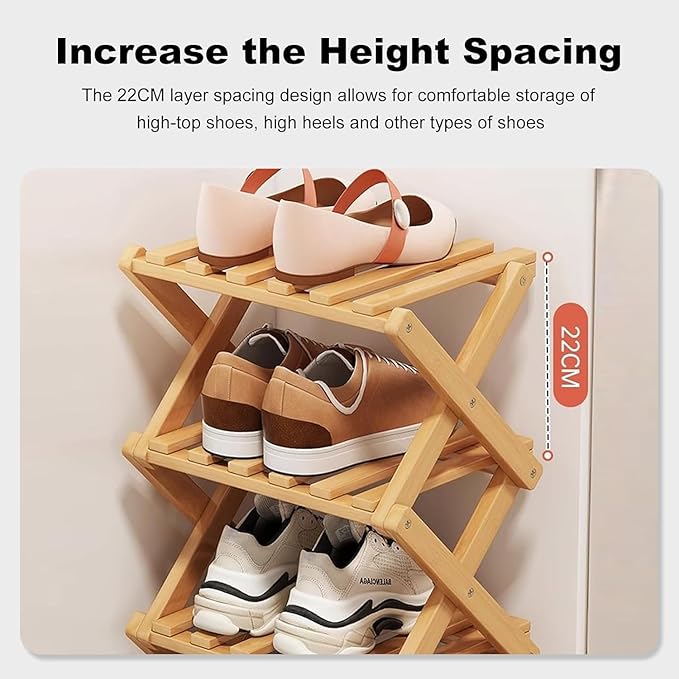 YYW Bamboo Shoe Rack for Entryway, Free Standing Shoe Racks Shelf Closet, Foldable Vertical Shoe Storage Organizer for Living Room