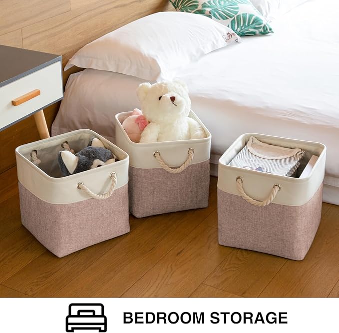 Oterri 4 Pack Foldable Storage Cubes, Cube Storage Bins,13x13 Inch Fabric Cubes Storage Basket, Decorative Storage Basket for Home, Shelves, Nursery Organizers(Orange-pink/White)
