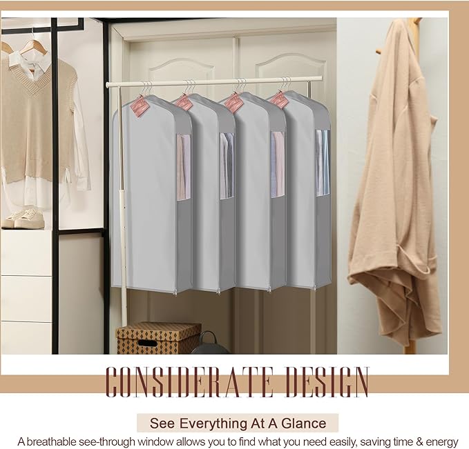 2 Sets 40'' x 24'' x 6'' Short Cotton Garment Bags for Hanging Clothes and Storage, 8 Cedar Blocks for Fresh Smell and Moth Protection, Breathable Covers for Closet Suits Fur Coats Sweaters