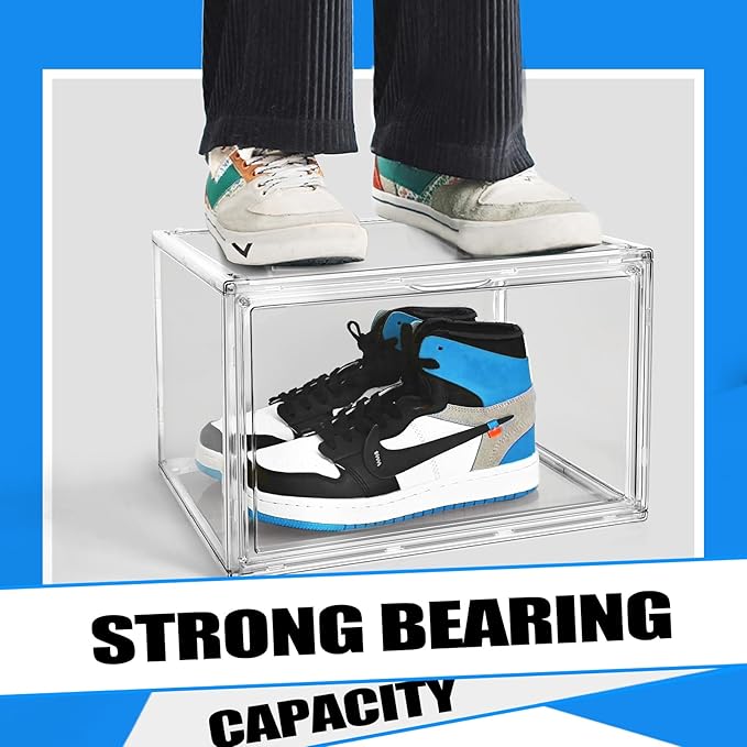 10 Pack Acrylic Shoe Display Case, Size 12 Sneaker Storage Box Stackable Shoe Containers with Magnetic Lid, Clear Shoe Storage Cabinet for Entryway, Closet, Underbed,Hallway, Bathroom, Balcony