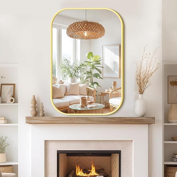 Bathroom Mirror for Wall, Gold Bathroom Vanity Mirror for Over Sink 26 x 38, HD Reflection Shatterproof Mirror for Living Room Bedroom Entryway, Metal Frame Rectangular Shape