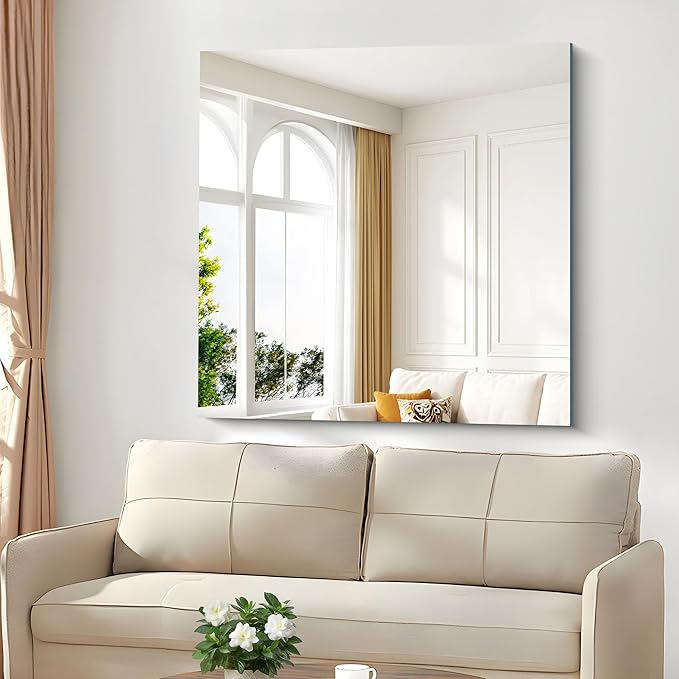 CILIBER Frameless Mirror, 42x42 inch Square Bathroom Mirrors for Wall, Upgraded Shatterproof Vanity Mirror Over Sink with Polished Edge for Bathroom,Bedroom,Living Room and Entryway