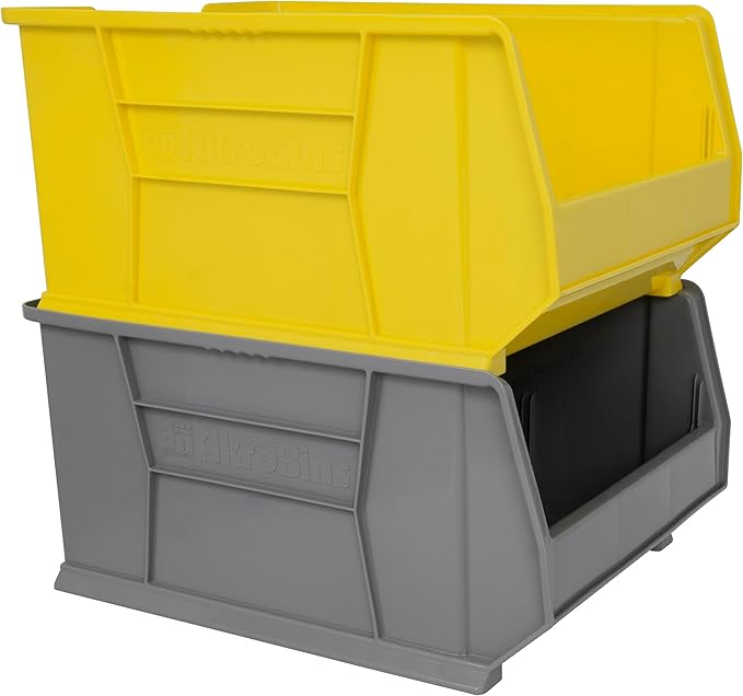 Akro-Mils 30289 Super-Size AkroBins Plastic Storage Bins, Space-Saving Stackable Bins for Garage, Classroom, Warehouse Organization, 24-Inch L x 18-Inch W x 12-Inch H, Yellow, 1-Pack
