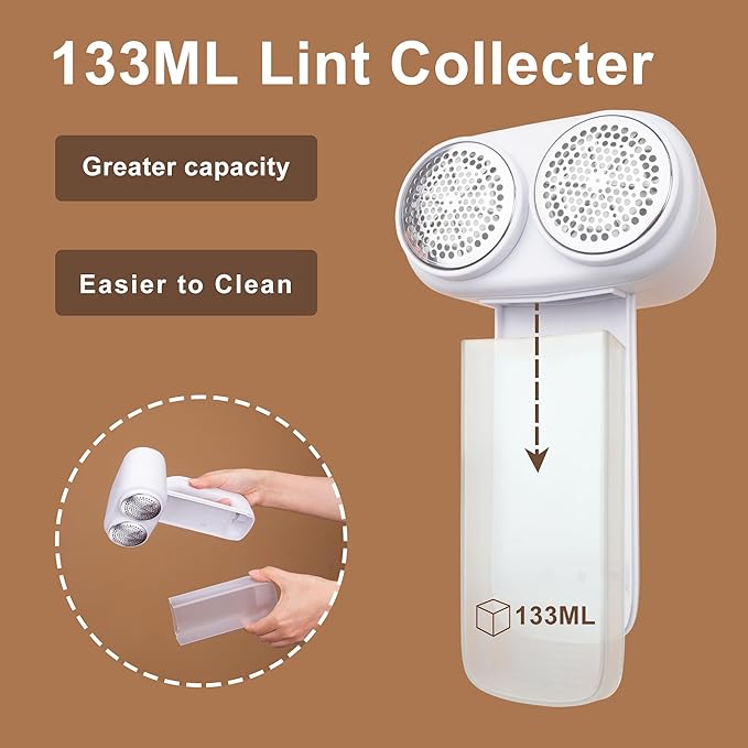 Fabric Shaver Lint Removers Rechargeable Sweater Shaver with Dual Head & LCD Display for Clothes Couch Pilling Furniture, 6-Leaf Blades Defuzzer, White, 1 Piece.