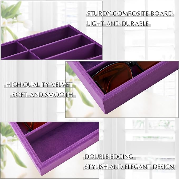 Amylove 2 Pcs Sunglass Organizer Trays Glasses Stackable Jewelry Trays Sunglass Organizer Display Box(8 Grids,Purple)