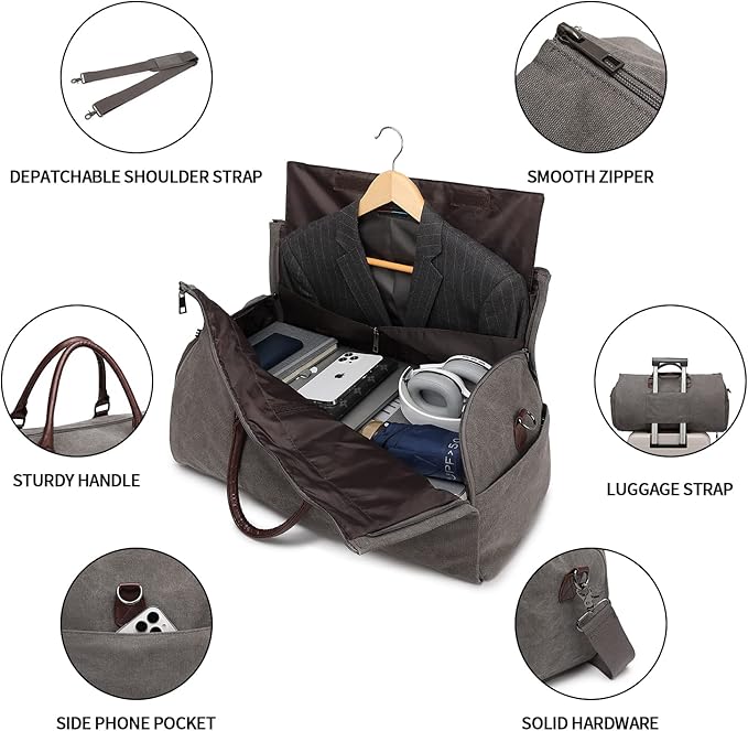 seyfocnia Convertible Travel Garment Bag,Carry on Garment Duffel Bag for Men Women - 2 in 1 Hanging Suitcase Suit Business Travel Bag