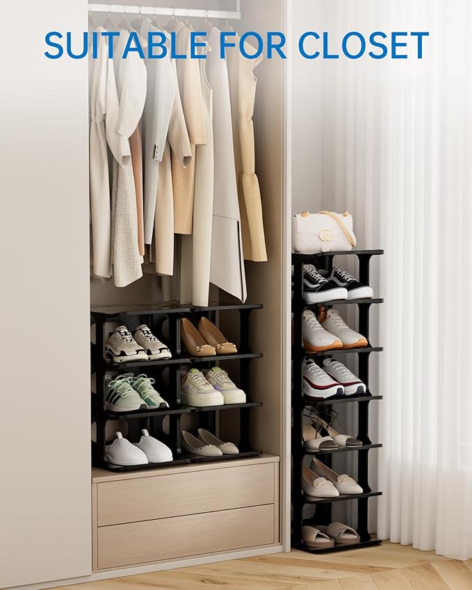 HAIXIN 14 Tier Vertical Black Shoe Rack for Front Door Entrance - Tall Shoe Organizer for Small Spaces, Closet Narrow Small Shoe Shelf Cabinet Free Standing Racks Holder Stand
