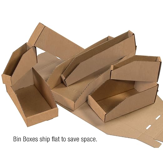 BOX USA BBINMT412K Open Top Bin Boxes, 4" x 12" x 4 1/2", Kraft (Pack of 50)
