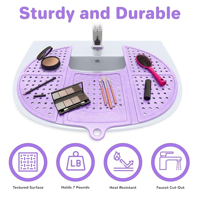 Sink Topper Bathroom Sink Cover for Counter Space & Storage Saver | RV Must Haves | Silicone Foldable Beauty Makeup Brush Cleaning Mat | Hot Tools Organizer | RV Sink Cover | Standard, Iris Lavender