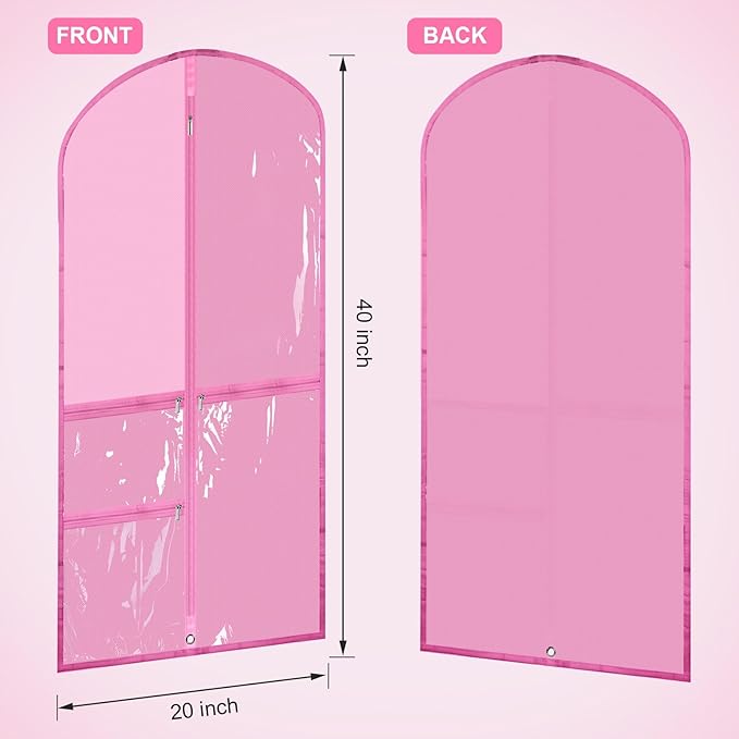 Geelin 14 Pcs Garment Bags for Dance Costumes PVC Clear with Zippers 20 x 40 Inch Garment Bag with Pockets Dance Costume Organizer Carrier for Storage Cover for Adult(Pink)