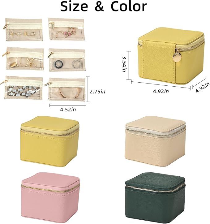 Small Travel Jewelry Box,Travel Jewelry Case with 6pcs Velvet Jewelry Pouches,Portable Jewelry Organizer Travel for Earring Bracelet Ring,Travel Jewelry Case Ideal for Travel & Home Organization