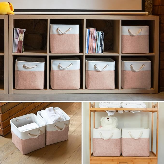 Oterri 4 Pack Foldable Storage Cubes, Cube Storage Bins,13x13 Inch Fabric Cubes Storage Basket, Decorative Storage Basket for Home, Shelves, Nursery Organizers(Orange-pink/White)