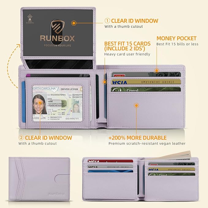 RUNBOX Wallet for Men Slim Rfid Leather 2 ID Window With Gift Box | Slim, Rfid, 2 ID Window, With Gift Box, Slim, Rfid