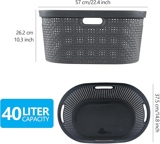 Wekioger 40 L Plastic Laundry Basket with Cutout Handles, 4 Packs, Large Clothes Hamper Storage Basket