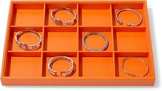 12 Grids Leather Bracelets Tray Stackable Jewelry Organizer Trays for Drawer Bracelet Bangle Holde Earrings Watches Storage (Orange)