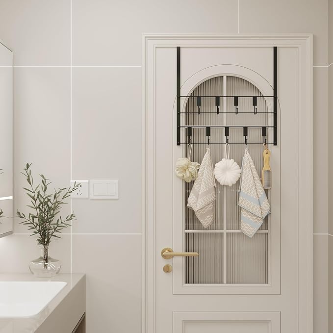 Over The Door Hooks for Hanging, 9 Hooks Over Door Hanger, Coat Rack and Towel Rack for Hanging, Door Towel Hanger and Hooks for Bathroom Organizer
