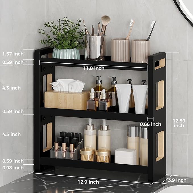 Bathroom Counter Organizer,Bathroom Counter Shelf,Bathroom Organizers,Under Sink Organizer,Cologne Organizer For Men,Cologne Cabinet,Spice Rack Organizer for Cabinet,Gifts(Black 3 Tier)
