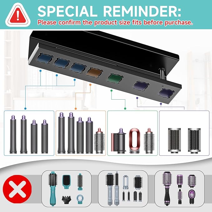 Hair Dryer Holder Wall Mounted, Straighteners Holder Adhesive, Metals Curling Iron Holders Accessories Storage, Hair Tool Organizer for Cabinet Bathroom Bedroom Barber Shops (Black)