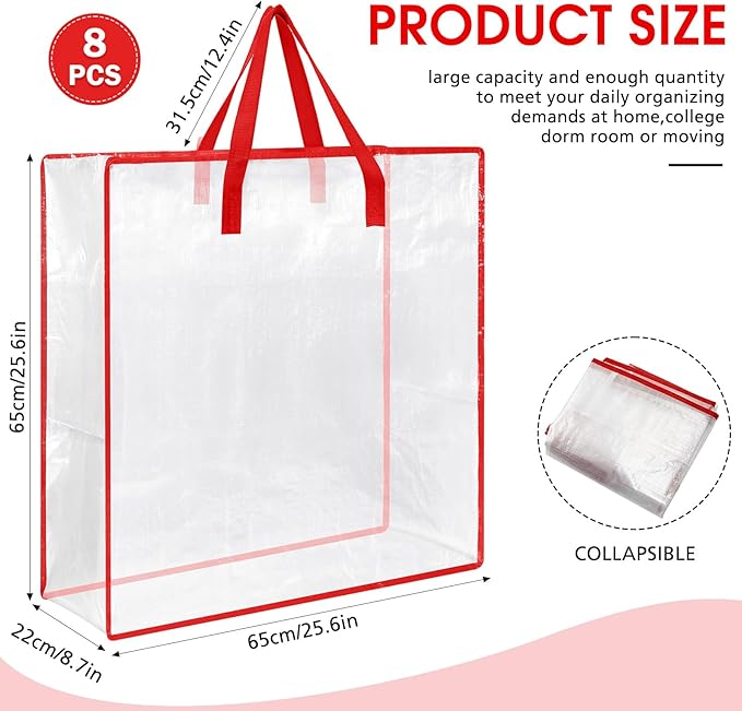 8 Pcs Clear Wreath Storage Bags 26 Inch Valentines St. Patrick's Garland Container Door Garland Holiday Wreath Storage Holder with Handle and Zipper Heavy Duty Plastic Packing Totes(Red)
