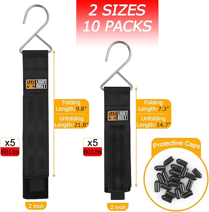Hanging Extension Cord Holder - Storage Wrap Straps with Metal Hooks 10Pack 15" 22" Heavy Duty Garage Organizer Tool Hangers - Garden Hose Power Electrical Cable Rope RV Shed Camping Organization