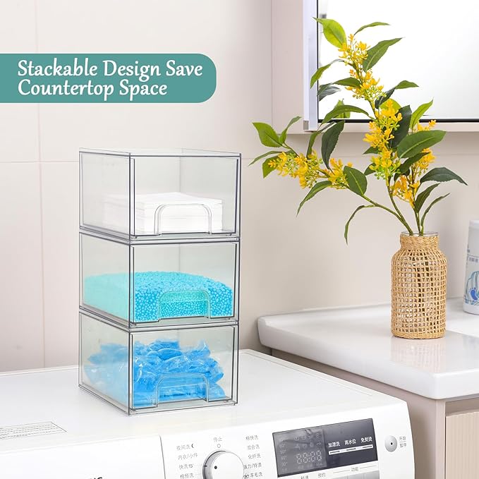 Laundry Pods Container and Laundry Detergent Powder Container Set, Dishwasher Pods Holder Set, Dryer Sheet Holder, Laundry Room Organization and Storage for Booster Beads, 3 PACK